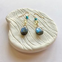 画像をギャラリービューアに読み込む, K18YG Colors ラブラドライト・イエロークオーツピアス