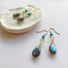画像をギャラリービューアに読み込む, K18YG Colors ラブラドライト・イエロークオーツピアス