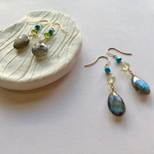 画像をギャラリービューアに読み込む, K18YG Colors ラブラドライト・イエロークオーツピアス