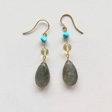 画像をギャラリービューアに読み込む, K18YG Colors ラブラドライト・イエロークオーツピアス