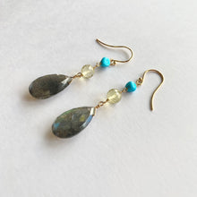 画像をギャラリービューアに読み込む, K18YG Colors ラブラドライト・イエロークオーツピアス