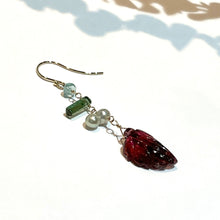 画像をギャラリービューアに読み込む, K18YG/K10YG  ピンクトルマリンリーフ片方ピアス - E