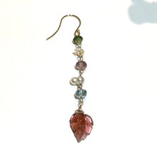 画像をギャラリービューアに読み込む, K18YG/K10YG ピンクトルマリンリーフカット片方ピアス