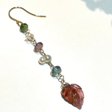 画像をギャラリービューアに読み込む, K18YG/K10YG ピンクトルマリンリーフカット片方ピアス