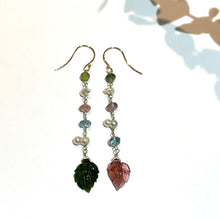 画像をギャラリービューアに読み込む, K18YG/K10YG ピンクトルマリンリーフカット片方ピアス