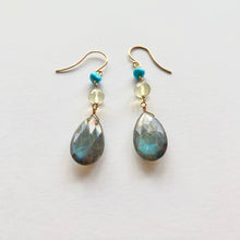 画像をギャラリービューアに読み込む, K18YG Colors　ラブラドライト・イエロークオーツピアス
